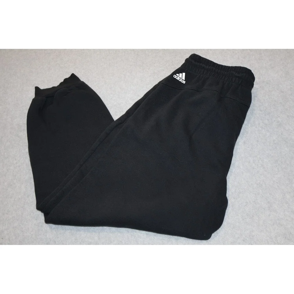 Adidas Sweatpants Mens Large Black Logo Elastic Cuffs Drawstring Fleece Joggers